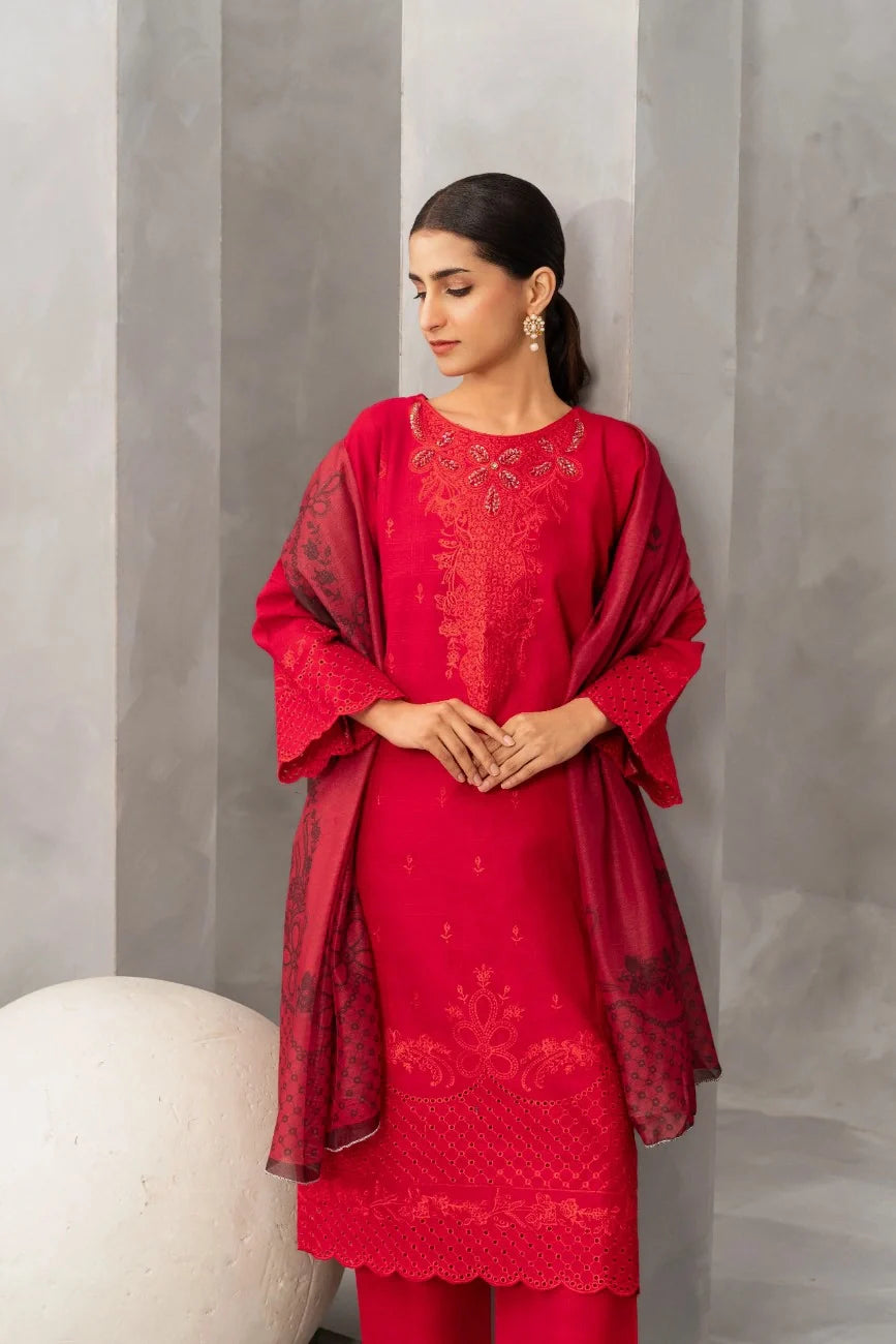 Red Traditional Dress Ruby Radiance 3 Piece Embroidered - Attirepret - Brands Kahani