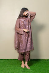 Chocolate Mauve Embroidered 3-Piece Suit – Elegant Festive Wear - Brands Kahani