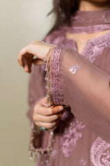 Chocolate Mauve Embroidered 3-Piece Suit – Elegant Festive Wear - Brands Kahani
