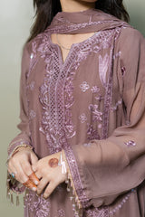 Chocolate Mauve Embroidered 3-Piece Suit – Elegant Festive Wear - Brands Kahani