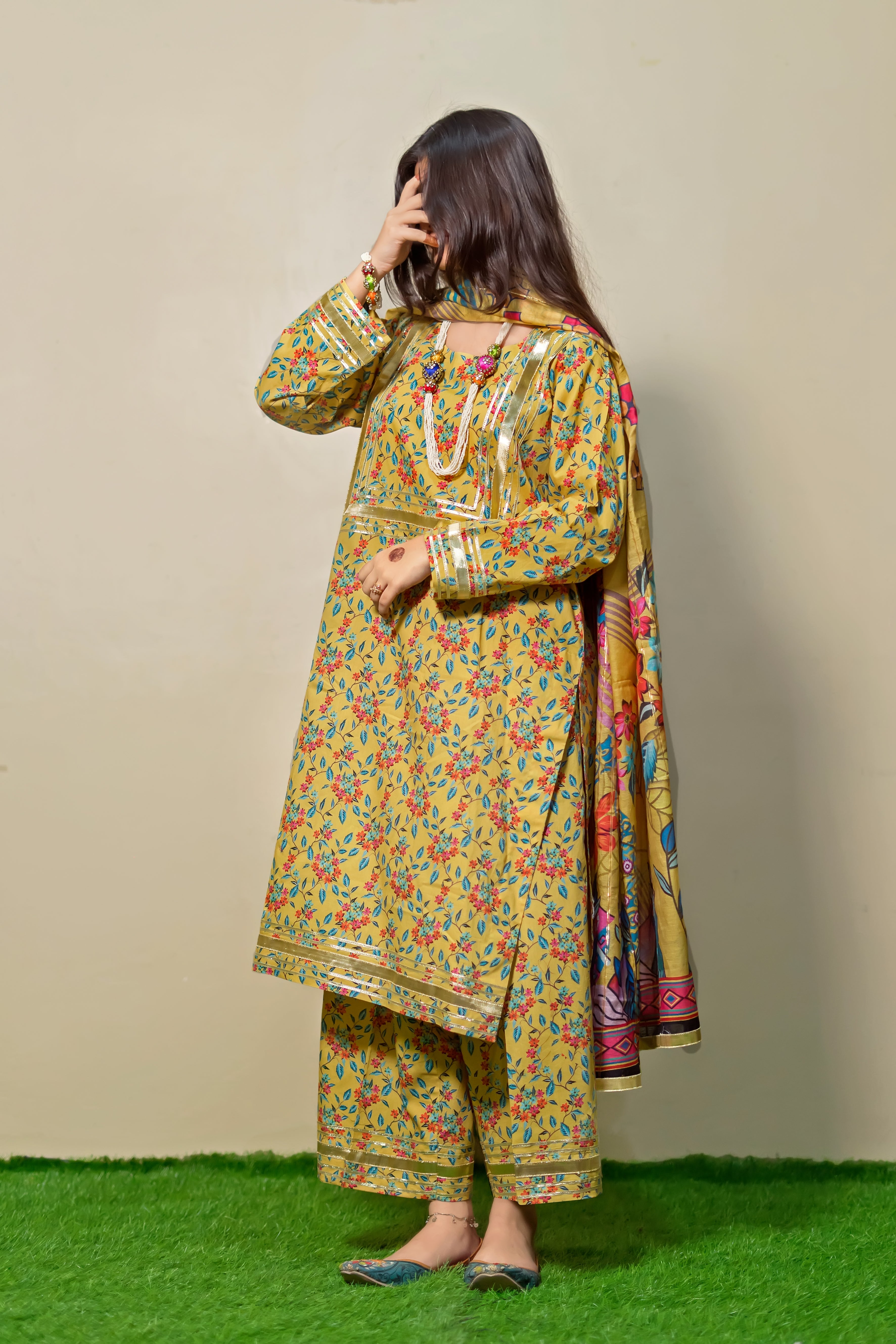 Mustard Floral Printed 3-Piece Lawn Suit – Festive Edition - Brands Kahani