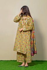 Mustard Floral Printed 3-Piece Lawn Suit – Festive Edition - Brands Kahani