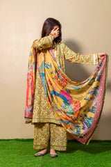 Mustard Floral Printed 3-Piece Lawn Suit – Festive Edition - Brands Kahani