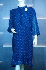 All-Over Floral Print Midi Dress with Shirred Detail and Tie-Ups