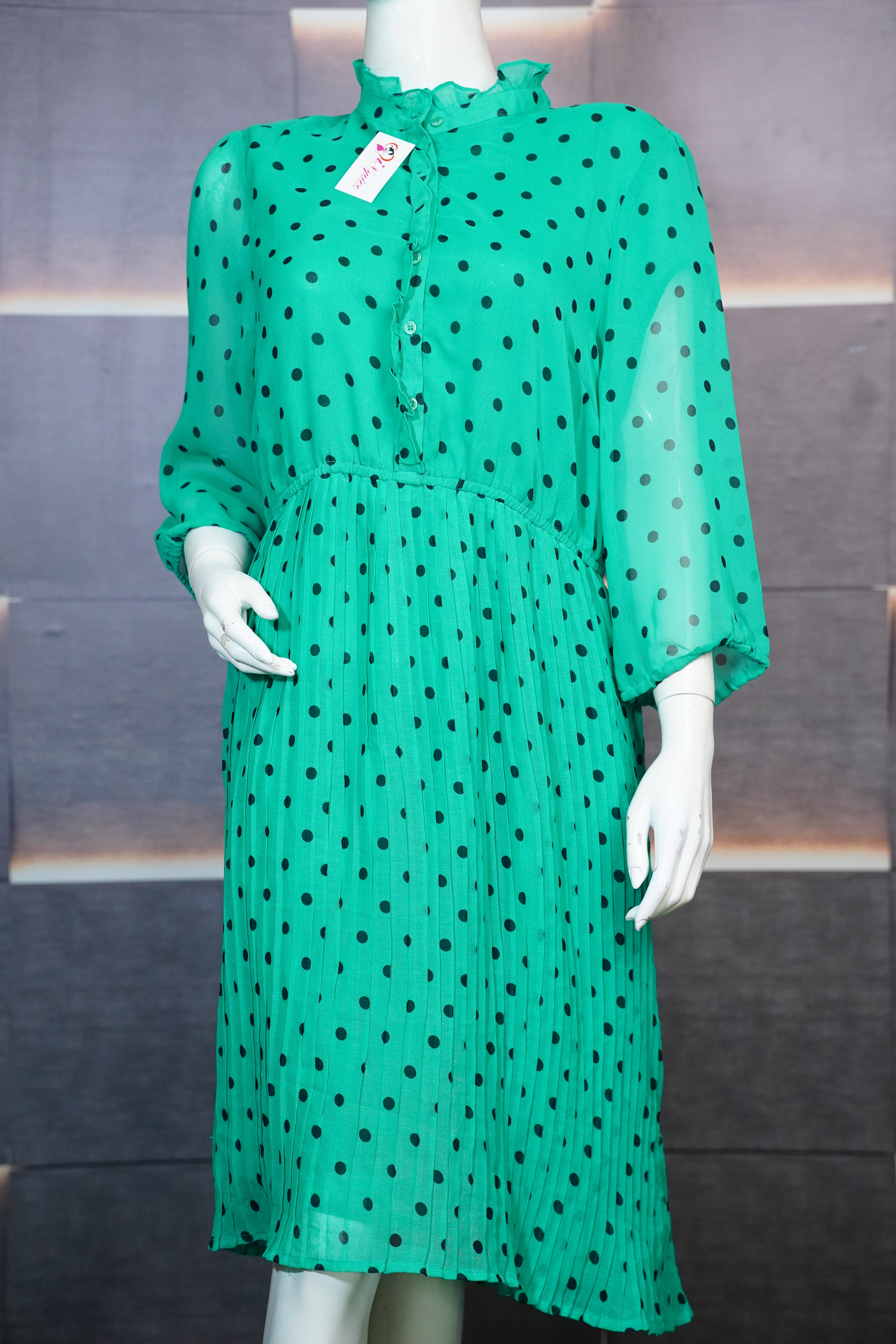 Green Georgette Polka Dot Maxi Dress – Wear Maxi for Women in Pakistan