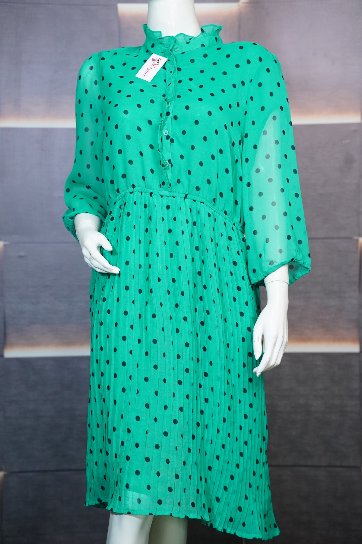 Green Georgette Polka Dot Maxi Dress – Wear Maxi for Women in Pakistan
