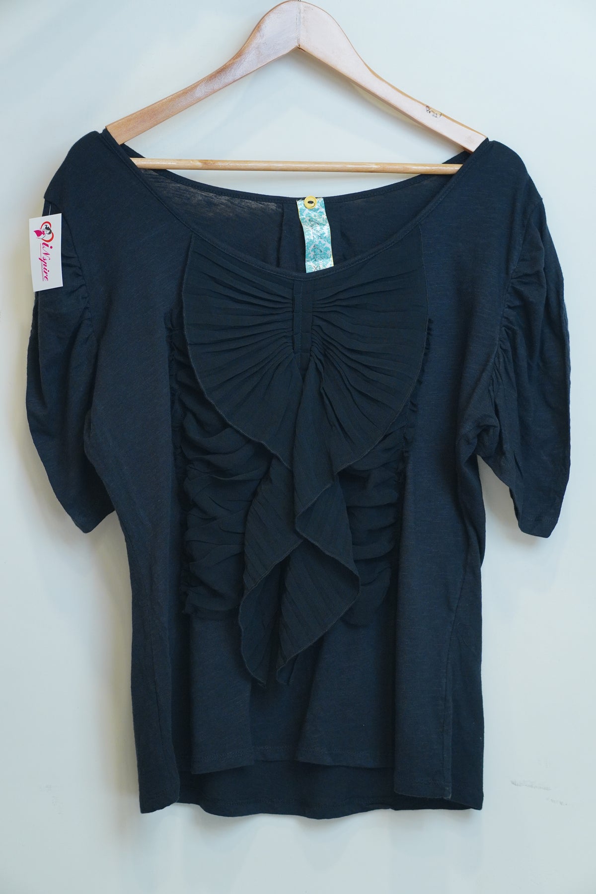 Women’s Black Ruffle Front Jersey Top