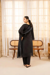 Black Dobby Cotton 3-Piece Suit Embroidered | AttirePret