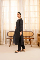Black Dobby Cotton 3-Piece Suit Embroidered | AttirePret