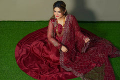 Luxury Maroon Silk Anarkali Dress with Embroidered Net Dupatta | Wedding & Party Wear – Kahani47 - Brands Kahani