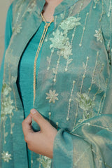 3-Piece Open Shirt Frock Set – Sea Green - Brands Kahani