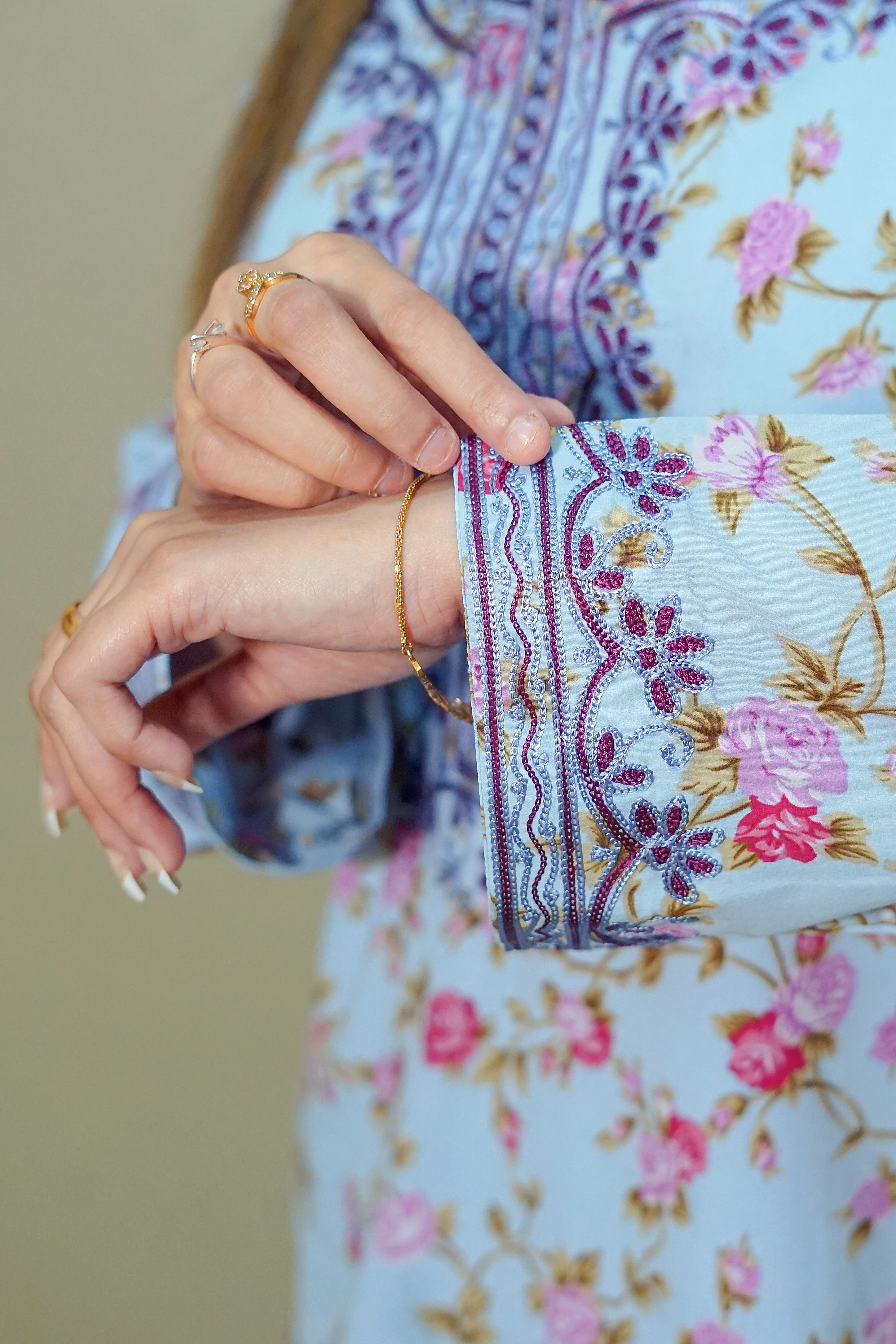 Sky Blue Floral Sharara Suit – 3 Piece Set | Women’s Semi-Formal Dress – Kahani47 - Brands Kahani
