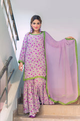Light Purple Floral Sharara Suit – 3 Piece Set | Elegant Women’s Party Wear – Kahani47 - Brands Kahani