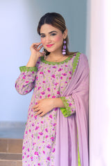 Light Purple Floral Sharara Suit – 3 Piece Set | Elegant Women’s Party Wear – Kahani47 - Brands Kahani