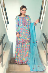 Gray Mehroon Floral Sharara Suit – 3 Piece Set - Brands Kahani