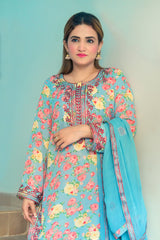 Gray Mehroon Floral Sharara Suit – 3 Piece Set - Brands Kahani