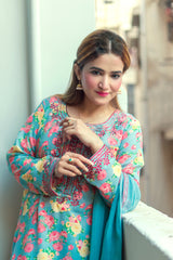 Gray Mehroon Floral Sharara Suit – 3 Piece Set - Brands Kahani