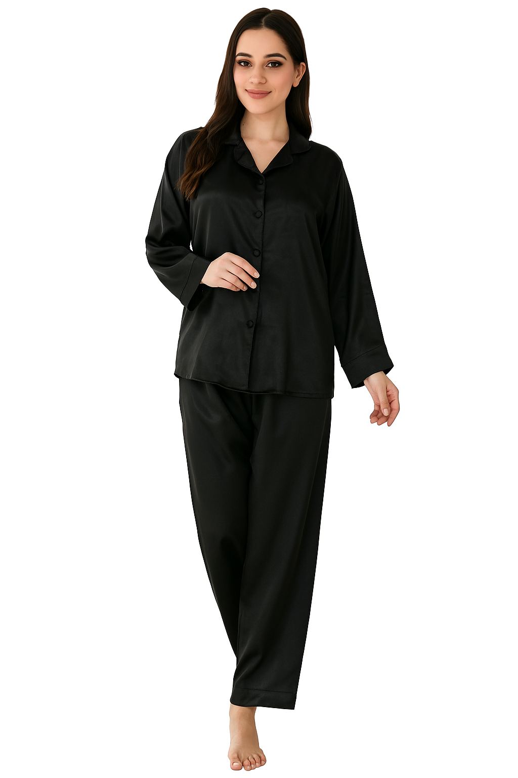 Women’s Silk Night Suit – Full Sleeves & Trouser Set