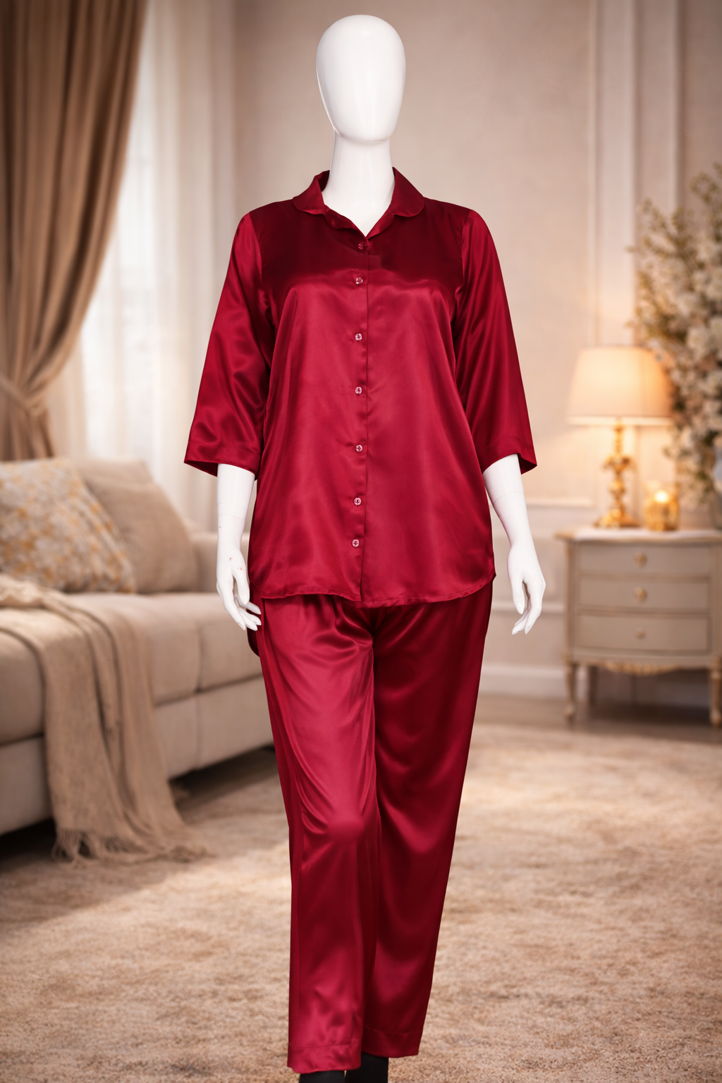 Smarty Pants Women's Silk Satin Comfort fit Shawl Collar Night Suit Pair