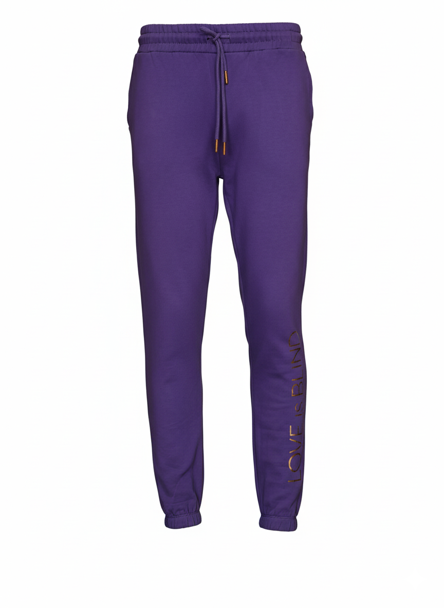 Purple Fleece Trouser with “Love is Blind” Bottom Print – Stylish Winter Wear