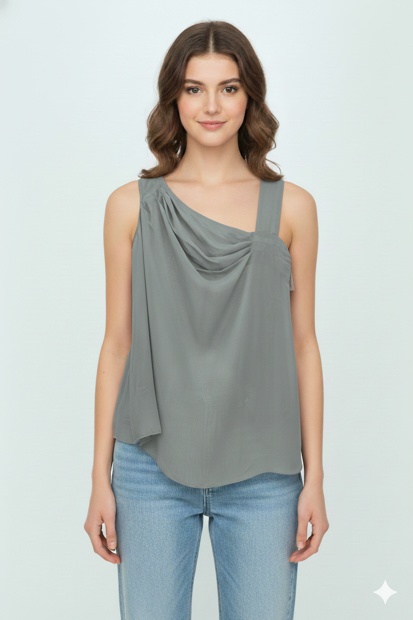 Women’s Elegant Grey Sleeveless Chiffon Top