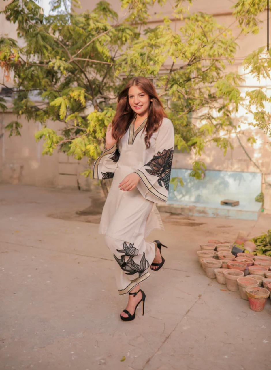 Almond ( Stitched Emb 2 Pcs) With plazo - Brands Kahani