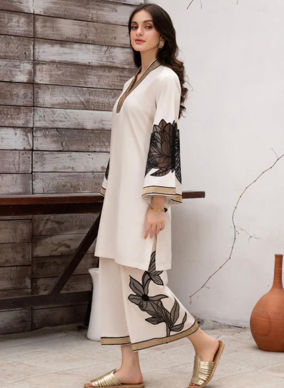 Almond ( Stitched Emb 2 Pcs) With plazo - Brands Kahani