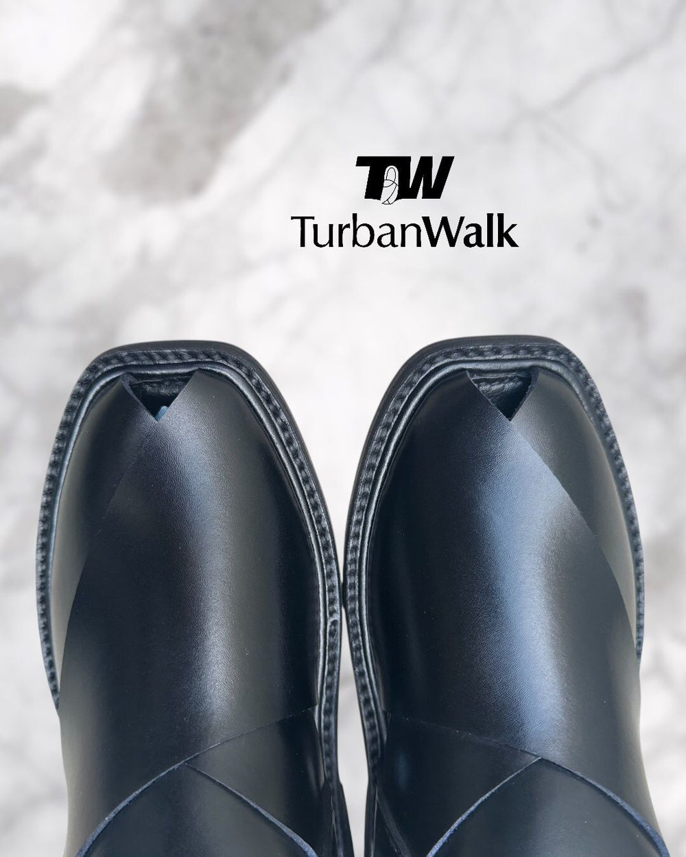 TurbanWalk Classic Black Peshawari Chappal – Handcrafted Leather with Adjustable Heel Strap - Brands Kahani