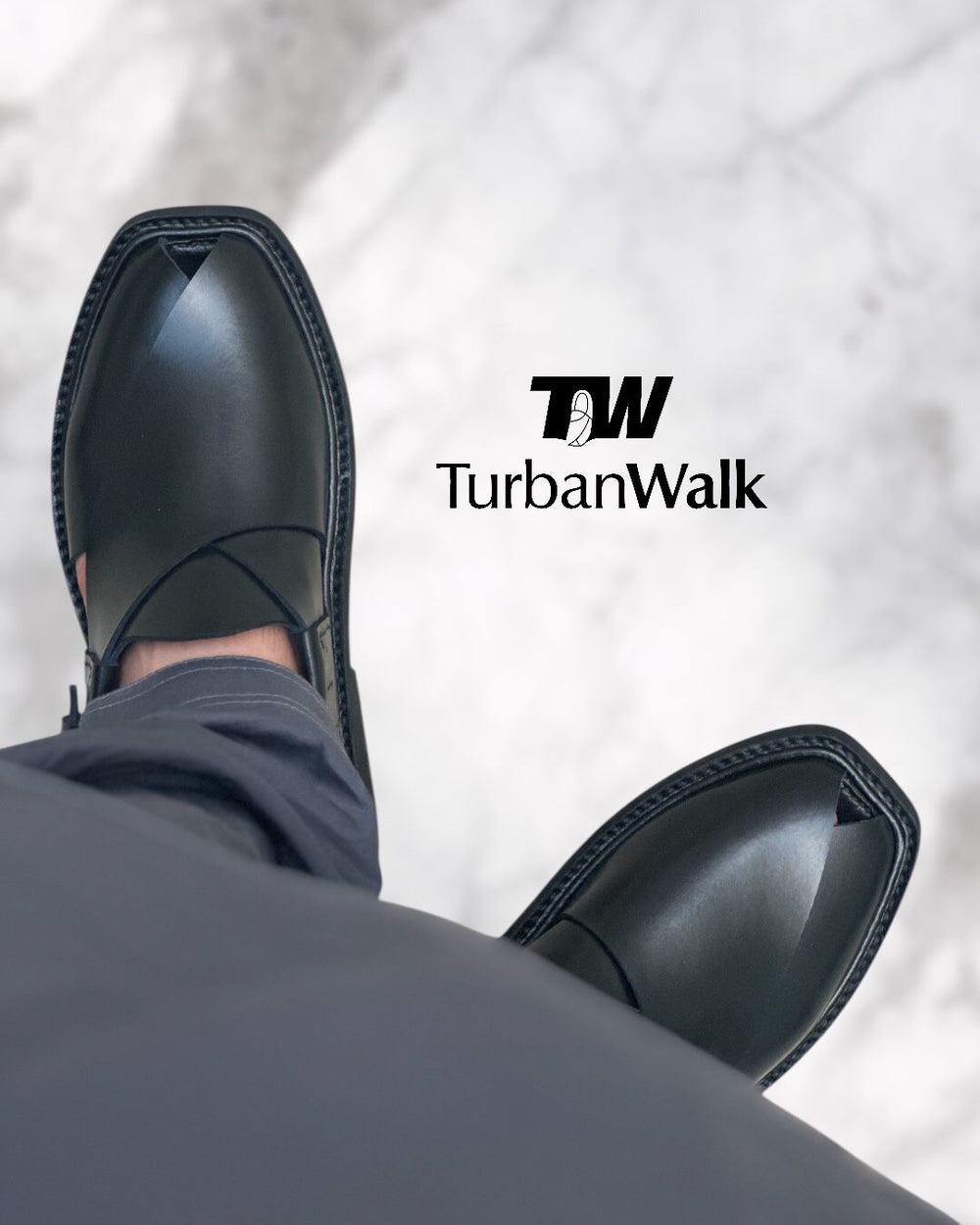 TurbanWalk Classic Black Peshawari Chappal – Handcrafted Leather with Adjustable Heel Strap - Brands Kahani