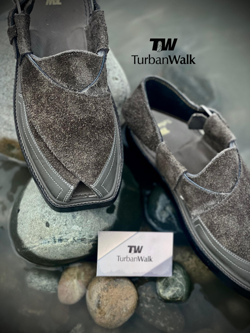 TurbanWalk Handmade Black Peshawari Chappal – Genuine Leather, Adjustable Heel Strap - Brands Kahani