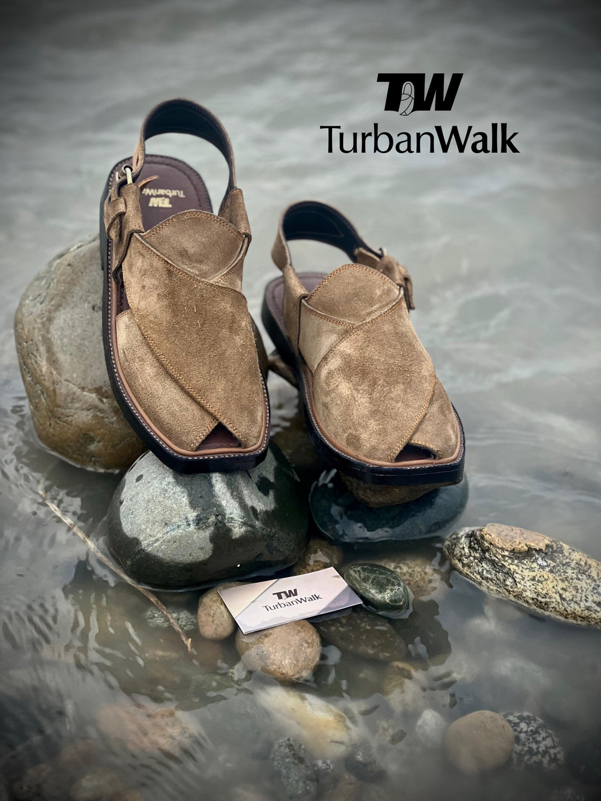 TurbanWalk Tan Suede Peshawari Chappal – Handmade with Adjustable Buckle Strap - Brands Kahani