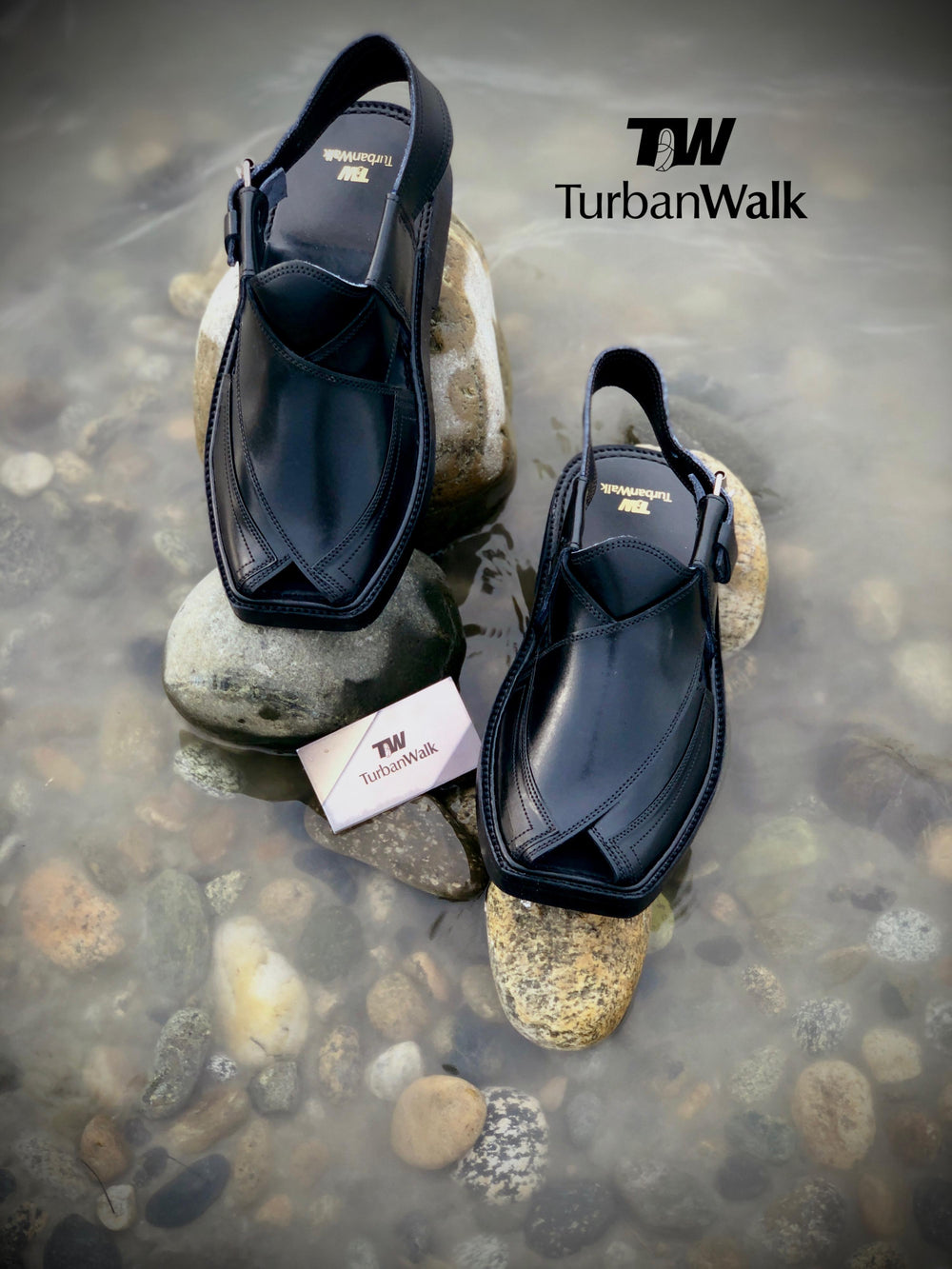 "TurbanWalk Premium Black Leather Peshawari Chappal – Handmade Traditional Footwear" - Brands Kahani