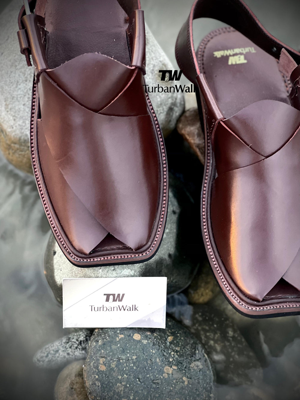 TurbanWalk Premium Maroon Leather Peshawari Chappal – Handmade Traditional Footwear - Brands Kahani
