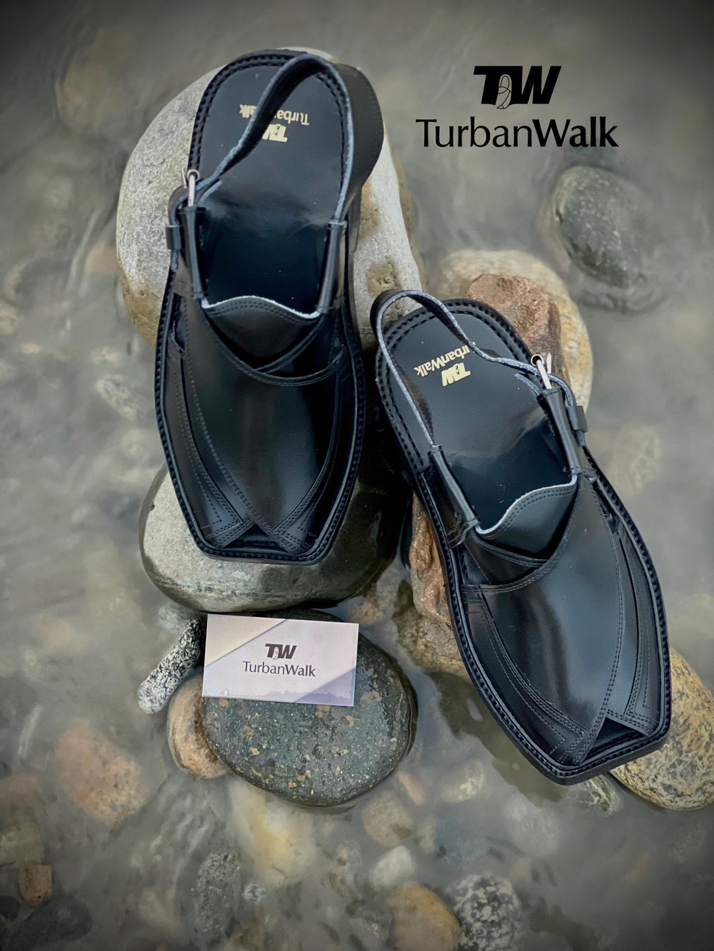 "TurbanWalk Premium Black Leather Peshawari Chappal – Handmade Traditional Footwear" - Brands Kahani