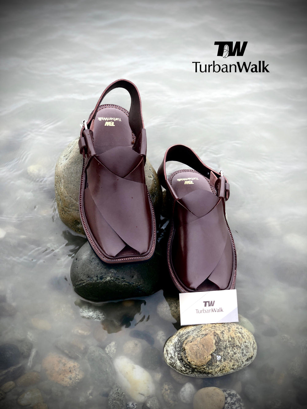 TurbanWalk Premium Maroon Leather Peshawari Chappal – Handmade Traditional Footwear - Brands Kahani
