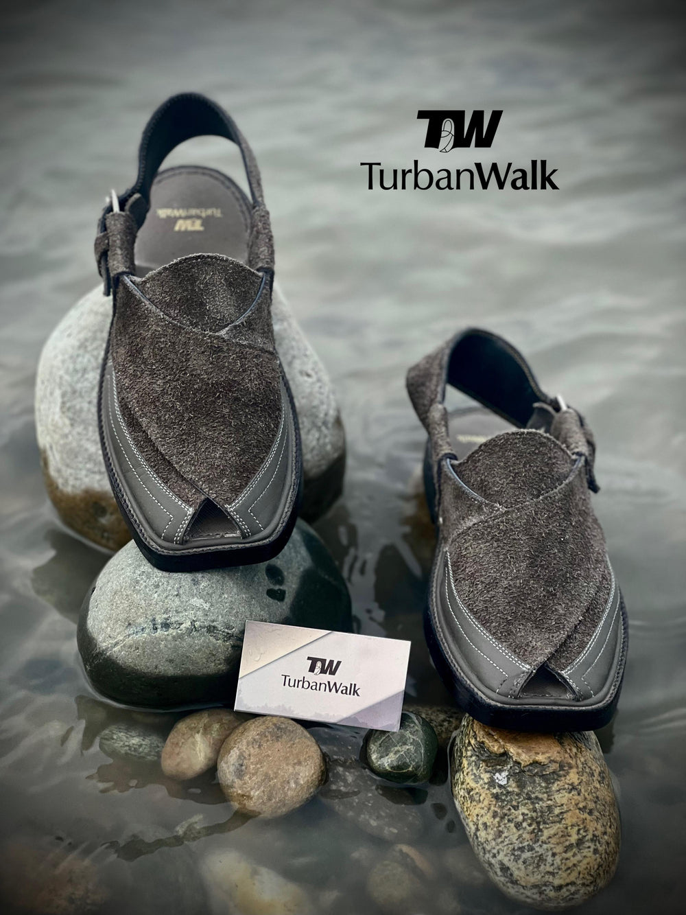 TurbanWalk Handmade Black Peshawari Chappal – Genuine Leather, Adjustable Heel Strap - Brands Kahani