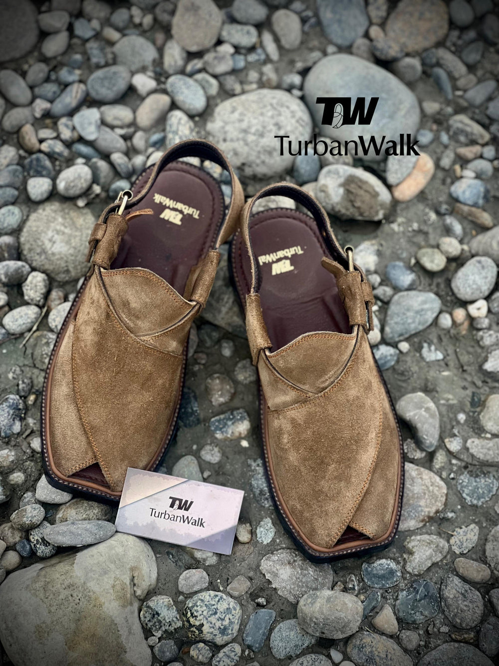 TurbanWalk Tan Suede Peshawari Chappal – Handmade with Adjustable Buckle Strap - Brands Kahani