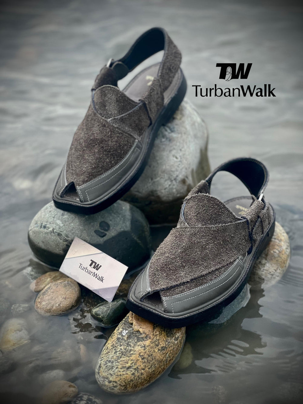 TurbanWalk Handmade Black Peshawari Chappal – Genuine Leather, Adjustable Heel Strap - Brands Kahani