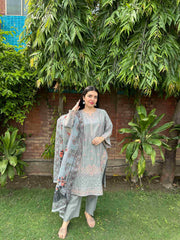 AttirePret: Elegant Stitched 3-Piece - Muted Grey