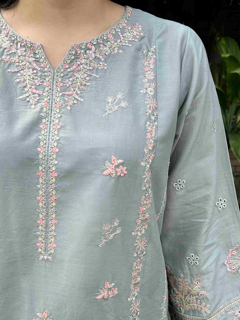 AttirePret: Elegant Stitched 3-Piece - Muted Grey - Brands Kahani