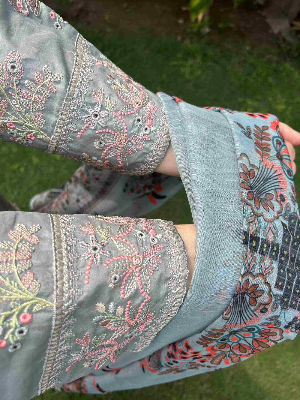 AttirePret: Elegant Stitched 3-Piece - Muted Grey - Brands Kahani