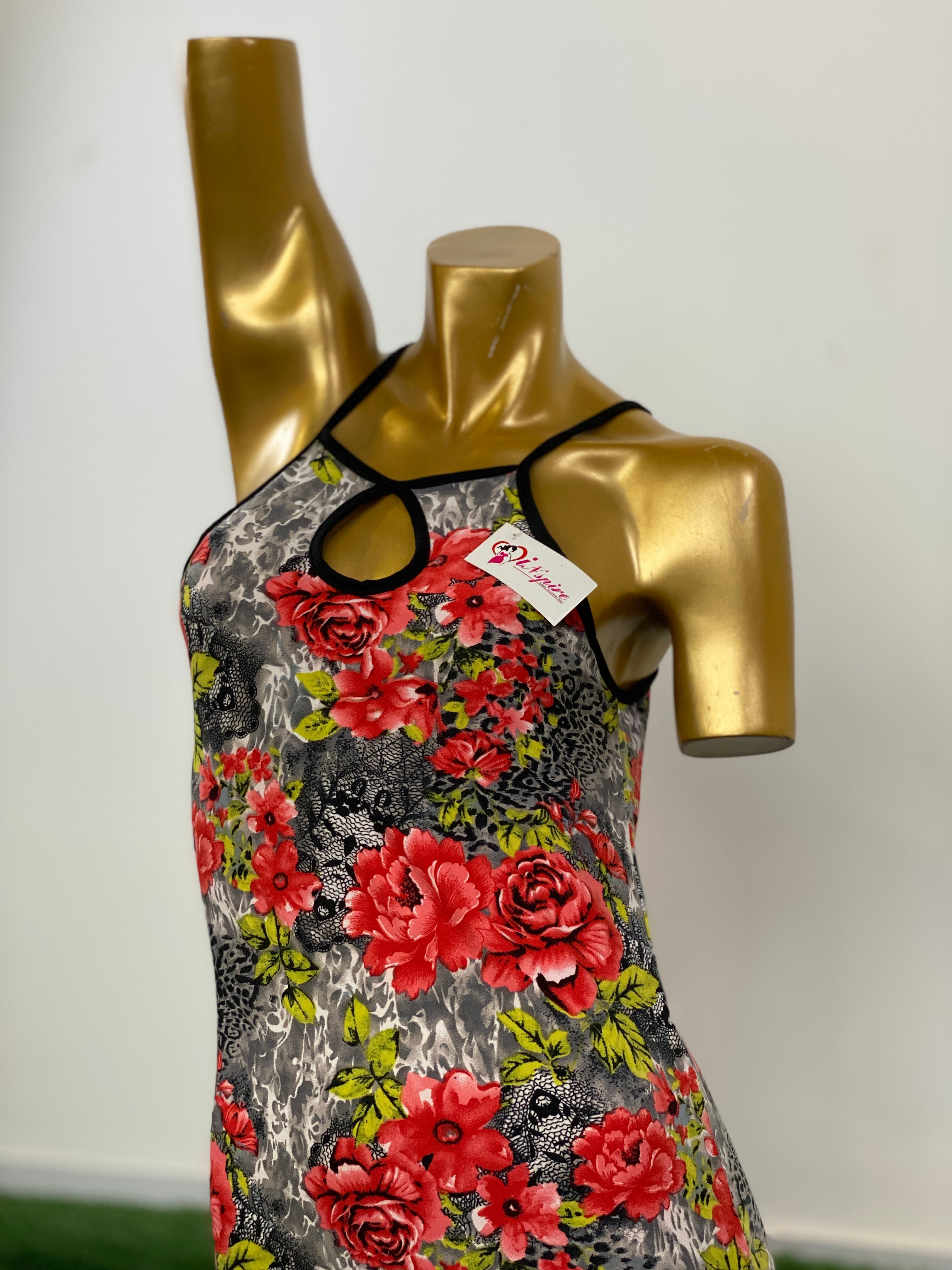 Floral Printed Short Nighty – Red & Grey Stylish Women Nightwear | Kahani47