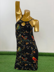 Black Printed Short Nighty – Stylish Nightwear with Floral & Bird Design | Kahani47