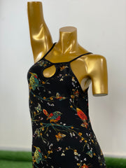 Black Printed Short Nighty – Stylish Nightwear with Floral & Bird Design | Kahani47