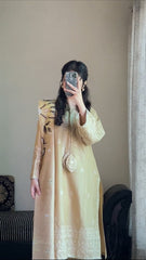 Graceful Golden 3-Piece Embroidered Cotton Suit – By Attirepret