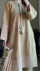 Graceful Golden 3-Piece Embroidered Cotton Suit – By Attirepret