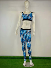 Women’s Sportswear Set – Blue Printed Gym Top & Leggings | Kahani 47