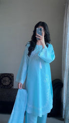 Attirepret Sky Blue Cotton 3-Piece Suit | Summer Essential