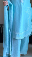 Attirepret Sky Blue Cotton 3-Piece Suit | Summer Essential