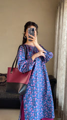 Blue Floral Cambric Suit with Magenta Trouser